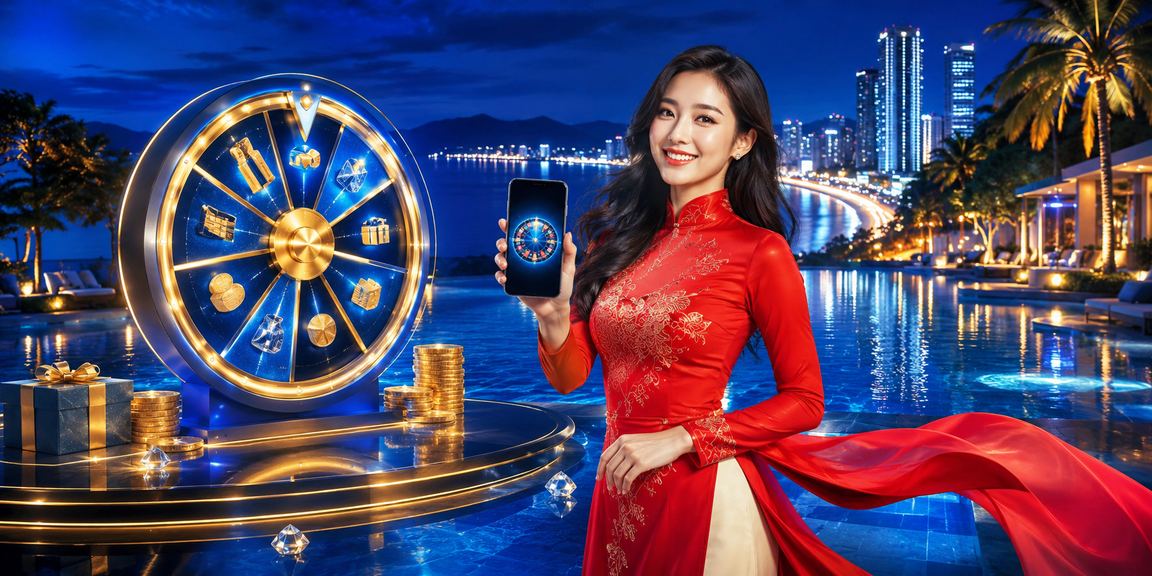 Cô gái Việt Nam mặc áo dài tham gia sự kiện xổ số may mắn tại Nha Trang