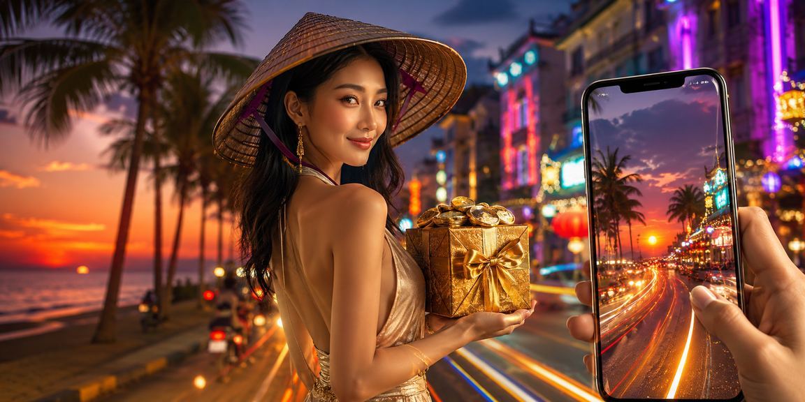 Người dùng chơi casino trên điện thoại tại bãi biển Phú Quốc
